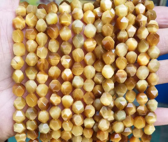 Natural Star Cut Faceted Golden Tigereye Nugget Beads,6mm 8mm 10mm Faceted Tigereye Beads Wholesale Supply,one Strand 15"
