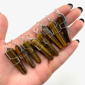 Wire Wrap Tiger Eye Pendant, Tigers Eye Pendant, Tiger Eye Point Pendant, J-32 | Natural genuine Tiger Eye pendants. Buy crystal jewelry, handmade handcrafted artisan jewelry for women.  Unique handmade gift ideas. #jewelry #beadedpendants #beadedjewelry #gift #shopping #handmadejewelry #fashion #style #product #pendants #affiliate #ad