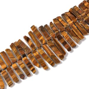 Shop Tiger Eye Points & Wands! Yellow Tiger Eye Graduated Slab Stick Point Size 10×25-12x45mm 15.5'' Strand | Natural genuine stones & crystals in various shapes & sizes. Buy raw cut, tumbled, or polished gemstones for making jewelry or crystal healing energy vibration raising reiki stones. #crystals #gemstones #crystalhealing #crystalsandgemstones #energyhealing #affiliate #ad