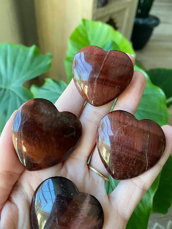 Red Tiger Eye Heart, Red Crystal Heart, Protection Stone, Strength, Courage, Luck