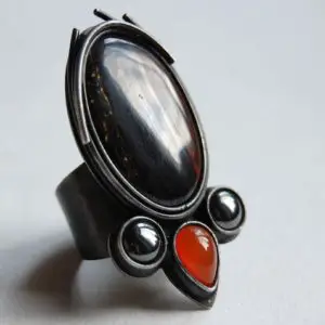 Shop Tiger Iron Rings! Tiger iron hematite carnelian noir ring. Ukraine jewelry. Boho style ring. Statement multistone ring. Tiffany technique | Natural genuine Tiger Iron rings, simple unique handcrafted gemstone rings. #rings #jewelry #shopping #gift #handmade #fashion #style #affiliate #ad