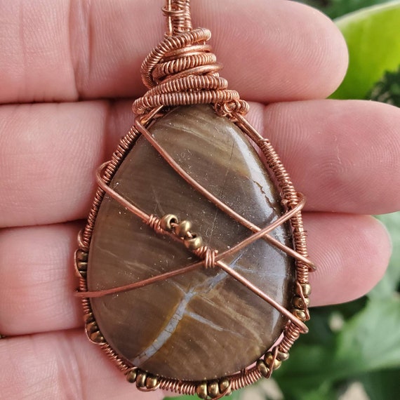 Tiger Iron Jasper In Copper Pendant