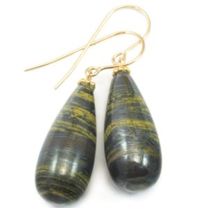 Shop Tiger Iron Jewelry! Tiger's Iron Eye Earrings Smooth Long Large Teardrop dangle drop Sterling Silver or 14k Solid Gold or Filled Natural Rounded Fat Drops | Natural genuine Tiger Iron jewelry. Buy crystal jewelry, handmade handcrafted artisan jewelry for women.  Unique handmade gift ideas. #jewelry #beadedjewelry #beadedjewelry #gift #shopping #handmadejewelry #fashion #style #product #jewelry #affiliate #ad