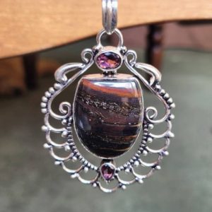 Shop Tiger Iron Jewelry! Tigers iron necklace with amethyst in 925 silver pendant crystal healing natural stone | Natural genuine Tiger Iron jewelry. Buy crystal jewelry, handmade handcrafted artisan jewelry for women.  Unique handmade gift ideas. #jewelry #beadedjewelry #beadedjewelry #gift #shopping #handmadejewelry #fashion #style #product #jewelry #affiliate #ad