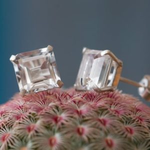 Shop Topaz Jewelry! Square White Topaz Stud Earrings – Emerald Cut White Topaz Earrings set in Sterling Silver | Natural genuine Topaz jewelry. Buy crystal jewelry, handmade handcrafted artisan jewelry for women.  Unique handmade gift ideas. #jewelry #beadedjewelry #beadedjewelry #gift #shopping #handmadejewelry #fashion #style #product #jewelry #affiliate #ad