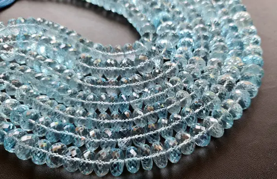 7mm Blue Topaz Faceted Beads, Natural Blue Topaz Faceted Rondelle, Original Blue Topaz For Necklace (3.5in To 7in Options) - Dga22