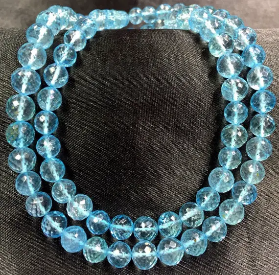 Top Quality~~natural Blue Topaz Faceted Round Beads 6.mm Sky Topaz Round Ball Beads Topaz Gemstone Beads Faceted Topaz Beads Wholesale Price