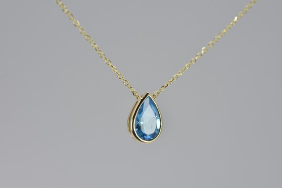 Blue Topaz Bezel Necklace, Anniversary Gift For Her, Gold Blue Topaz Necklace, Birthday Gift For Wife, Pear Shape Necklace, Blue Gemstone