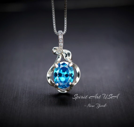Sterling Silver Flower Topaz Necklace -  Swiss Blue Simple Topaz Jewelry November Birthstone #150