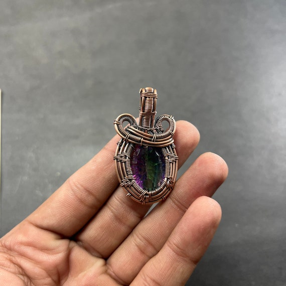 Rainbow Mystic Topaz Coper Wire Wrapped Pendant Mystic Topaz Gemstone Pendant Jewelry Mystic Topaz Designer Pendant For Birthday Gift To Her