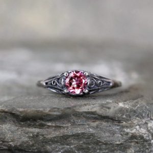 Shop Topaz Rings! Pink Topaz Ring – October Birthstone Ring – Antique Style Topaz Ring – Dark Sterling Silver – Pink Gemstone Rings – Filigree Ring | Natural genuine Topaz rings, simple unique handcrafted gemstone rings. #rings #jewelry #shopping #gift #handmade #fashion #style #affiliate #ad
