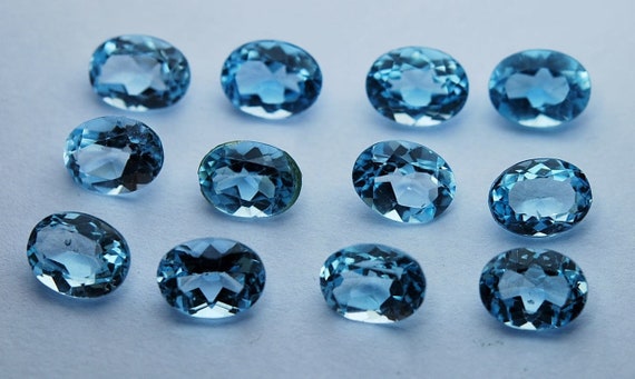6 Pcs, Finest Quality,sky Blue Topaz Faceted Oval Shaped Loose Stones,6x8mm,finest Quality -