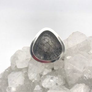 Shop Tourmalinated Quartz Rings! Huge Black Tourmalinated Quartz  Ring Size 5 1/2 | Natural genuine Tourmalinated Quartz rings, simple unique handcrafted gemstone rings. #rings #jewelry #shopping #gift #handmade #fashion #style #affiliate #ad
