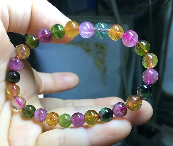 High Quality Natural 7mm Multicolor Tourmaline Beads Bracelet,rainbow Tourmaline Beaded Bracelet,jewelry Gift Bracelet
