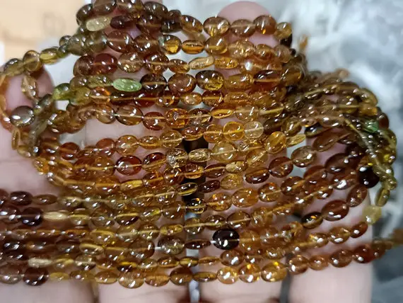 14 Inches Strand, Natural Yellow Tourmaline Smooth Oval Shaped Beads.size 5-6mm