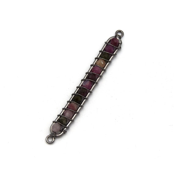 Tourmaline Bezel | 42mm X 4mm Gunmetal Wire Wrapped Bead Inclosure Pendant Connector