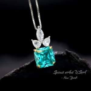 Shop Tourmaline Pendants! Green Paraiba Tourmaline Necklace – Three Leaf Flower Style – Square Paraiba Pendant – 18kgp @ Sterling Silver | Natural genuine Tourmaline pendants. Buy crystal jewelry, handmade handcrafted artisan jewelry for women.  Unique handmade gift ideas. #jewelry #beadedpendants #beadedjewelry #gift #shopping #handmadejewelry #fashion #style #product #pendants #affiliate #ad