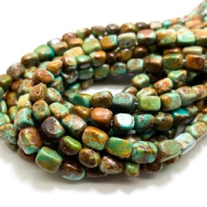 Shop Turquoise Chip & Nugget Beads! Genuine Turquoise, Arizona Kingman Turquoise Smooth Polished Cube Nugget Pebble Natural Gemstone Beads – PGS375A | Natural genuine chip Turquoise beads for beading and jewelry making.  #jewelry #beads #beadedjewelry #diyjewelry #jewelrymaking #beadstore #beading #affiliate #ad