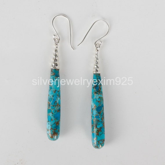 Blue Turquoise Earrings | Drop Earrings | Turquoise Silver Earring | Teardrop Earrings | 925 Silver Earrings | Longdrop Earrings | Gift Item