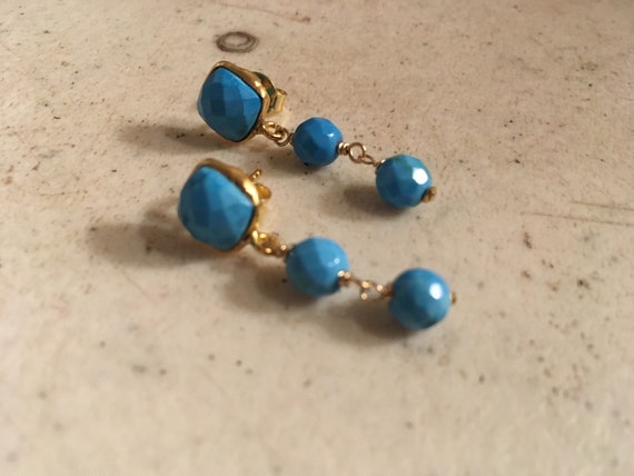 Blue Turquoise Earrings - Gemstone Jewellery - Gold Jewelry - Luxe - Dangle - Pierced Earrings - Handmade - Womens Gift - Jewelrybycarmal