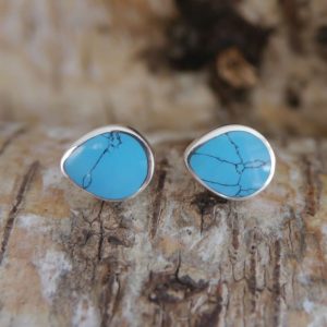 Shop Turquoise Earrings! Turquoise Peardrop Stud Earrings – Sterling Silver – Handmade | Natural genuine Turquoise earrings. Buy crystal jewelry, handmade handcrafted artisan jewelry for women.  Unique handmade gift ideas. #jewelry #beadedearrings #beadedjewelry #gift #shopping #handmadejewelry #fashion #style #product #earrings #affiliate #ad