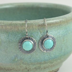 Shop Turquoise Earrings! turquoise rose cut hammered circle sterling silver earrings | Natural genuine Turquoise earrings. Buy crystal jewelry, handmade handcrafted artisan jewelry for women.  Unique handmade gift ideas. #jewelry #beadedearrings #beadedjewelry #gift #shopping #handmadejewelry #fashion #style #product #earrings #affiliate #ad