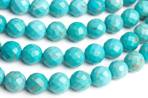 Turquoise Beads 9-10mm Mint Blue Faceted Round Loose Beads (102609)