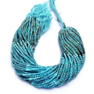 Shop Turquoise Faceted Beads! Natural Turquoise Gemstone 3mm-4mm Faceted Beads | 13inch Strand | Arizona Multi Turquoise Semi Precious Gemstone Rondelle Loose Beads | Natural genuine faceted Turquoise beads for beading and jewelry making.  #jewelry #beads #beadedjewelry #diyjewelry #jewelrymaking #beadstore #beading #affiliate #ad