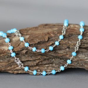 Shop Turquoise Necklaces! Turquoise Chain Necklace – Wire Wrapped Chain – Turquoise Gemstone Necklace – Silver Link Necklace | Natural genuine Turquoise necklaces. Buy crystal jewelry, handmade handcrafted artisan jewelry for women.  Unique handmade gift ideas. #jewelry #beadednecklaces #beadedjewelry #gift #shopping #handmadejewelry #fashion #style #product #necklaces #affiliate #ad