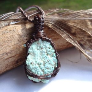 Shop Turquoise Pendants! Raw Arizona Turquoise Necklace, Throat Chakra, Divine Child, Turquoise Jewelry, Gaia, Stone Pendant, Turquoise Macrame,Stone Necklace | Natural genuine Turquoise pendants. Buy crystal jewelry, handmade handcrafted artisan jewelry for women.  Unique handmade gift ideas. #jewelry #beadedpendants #beadedjewelry #gift #shopping #handmadejewelry #fashion #style #product #pendants #affiliate #ad