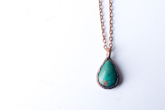 Turquoise Teardrop Necklace | Raw Turquoise Jewelry | American Turquoise Pendant | Nevada Turquoise Necklace | Rough Turquoise Jewelry