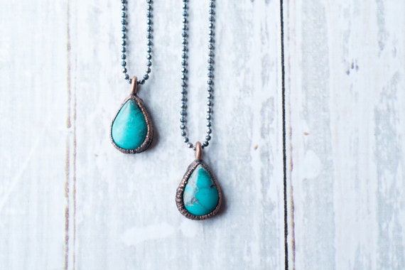 Turquoise Teardrop Necklace | Raw Turquoise Jewelry | American Turquoise Pendant | Nevada Turquoise Necklace | Rough Turquoise Jewelry