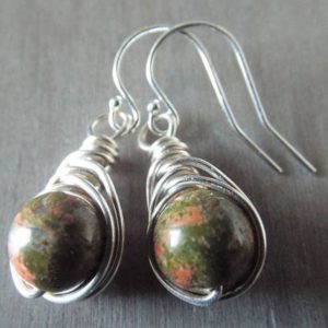 Shop Unakite Earrings! Unakite Wire Wrap Earrings, Natural Stone, Handmade Jewelry | Natural genuine Unakite earrings. Buy crystal jewelry, handmade handcrafted artisan jewelry for women.  Unique handmade gift ideas. #jewelry #beadedearrings #beadedjewelry #gift #shopping #handmadejewelry #fashion #style #product #earrings #affiliate #ad