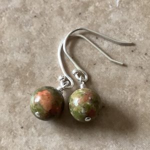 Shop Unakite Earrings! Unakite and Sterling Silver Earrings, Green Stone Earrings, Dainty Drop Earrings | Natural genuine Unakite earrings. Buy crystal jewelry, handmade handcrafted artisan jewelry for women.  Unique handmade gift ideas. #jewelry #beadedearrings #beadedjewelry #gift #shopping #handmadejewelry #fashion #style #product #earrings #affiliate #ad