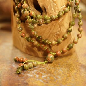 Shop Unakite Necklaces! 6mm Unakite Mala, Hand-Knotted Mala (AAA) (108 and Guru) with a Beaded Tassel 2387 | Natural genuine Unakite necklaces. Buy crystal jewelry, handmade handcrafted artisan jewelry for women.  Unique handmade gift ideas. #jewelry #beadednecklaces #beadedjewelry #gift #shopping #handmadejewelry #fashion #style #product #necklaces #affiliate #ad
