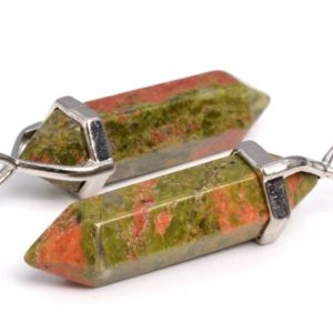Shop Unakite Pendants! 2 Pcs – 40x8MM Lotus Pond Unakite Beads Hexagonal Pointed Pendant Natural Grade AAA Silver Plated Cap (102501) | Natural genuine Unakite pendants. Buy crystal jewelry, handmade handcrafted artisan jewelry for women.  Unique handmade gift ideas. #jewelry #beadedpendants #beadedjewelry #gift #shopping #handmadejewelry #fashion #style #product #pendants #affiliate #ad