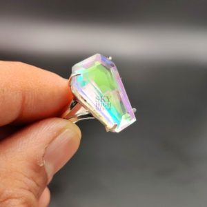 Shop Angel Aura Quartz Rings! Unique Angel Aura Quartz Ring-13×20 Mm Size Stone Coffin Ring-925 Solid Sterling Silver Ring-angel Aura Quartz Ring-women Ring-gift For Her | Natural genuine Angel Aura Quartz rings, simple unique handcrafted gemstone rings. #rings #jewelry #shopping #gift #handmade #fashion #style #affiliate #ad
