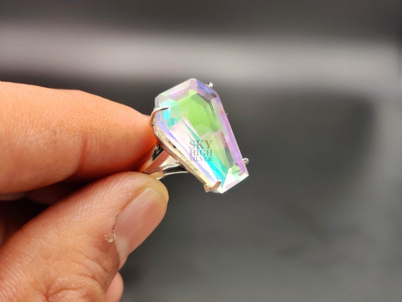 Unique Angel Aura Quartz Ring-13x20 Mm Size Stone Coffin Ring-925 Solid Sterling Silver Ring-angel Aura Quartz Ring-women Ring-gift For Her