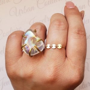 Shop Angel Aura Quartz Rings! Unique Large OOAK Angel Opal Aura Quartz Ring, Opal Crystal Ring, Crystal Quartz Ring, Opal Aura Quartz, Size 6.5, Crystal Jewelry | Natural genuine Angel Aura Quartz rings, simple unique handcrafted gemstone rings. #rings #jewelry #shopping #gift #handmade #fashion #style #affiliate #ad