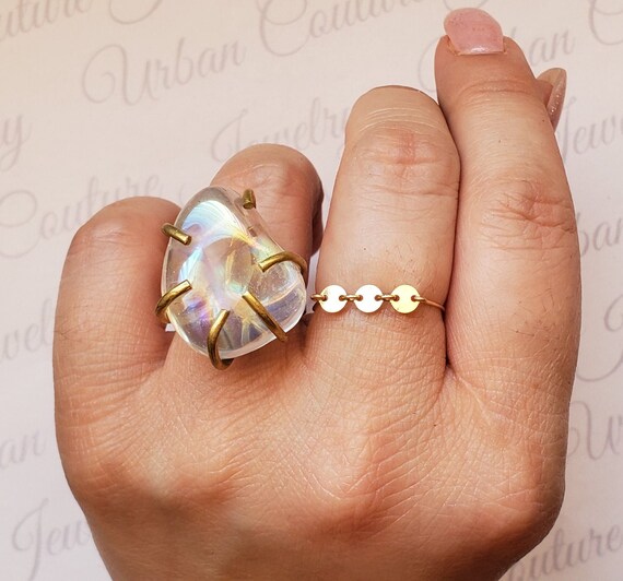 Unique Large Ooak Angel Opal Aura Quartz Ring, Opal Crystal Ring, Crystal Quartz Ring, Opal Aura Quartz, Size 6.5, Crystal Jewelry