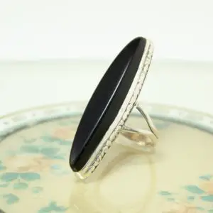 Shop Jet Rings! Sterling Silver Marquise Black Whitby Jet Ring Size 5 1/4 Circa 1970s | Natural genuine Jet rings, simple unique handcrafted gemstone rings. #rings #jewelry #shopping #gift #handmade #fashion #style #affiliate #ad