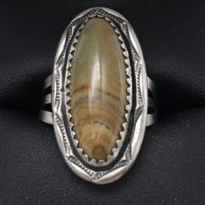 Shop Petrified Wood Rings! Vintage Sterling Silver Navajo Petrified Wood Ring | Natural genuine Petrified Wood rings, simple unique handcrafted gemstone rings. #rings #jewelry #shopping #gift #handmade #fashion #style #affiliate #ad