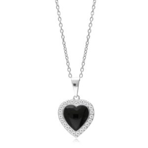 Shop Jet Necklaces! Whitby Jet CZ Heart Pendant | Natural genuine Jet necklaces. Buy crystal jewelry, handmade handcrafted artisan jewelry for women.  Unique handmade gift ideas. #jewelry #beadednecklaces #beadedjewelry #gift #shopping #handmadejewelry #fashion #style #product #necklaces #affiliate #ad
