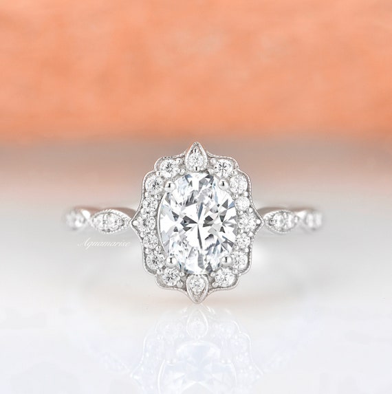 White Sapphire Engagement Ring In 925 Sterling Silver- Art Deco Diamond Vintage Promise Ring- September Birthstone- Anniversary Gift For Her