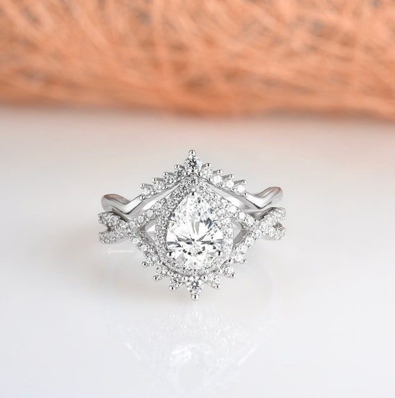 Teardrop White Sapphire Engagement Ring Set In 925 Sterling Silver Diamond Promise Ring September Birthstone Anniversary Gift For Her