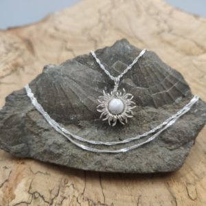 Shop Magnesite Jewelry! White Sun Magnesite Necklace 925 Sterling Silver, White Sunburst Pendant, Celestial Sun Jewellery, White Mineral, Moon in Sun, White Witch | Natural genuine Magnesite jewelry. Buy crystal jewelry, handmade handcrafted artisan jewelry for women.  Unique handmade gift ideas. #jewelry #beadedjewelry #beadedjewelry #gift #shopping #handmadejewelry #fashion #style #product #jewelry #affiliate #ad