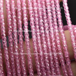 Shop Zircon Beads! 13 Inches Strand,Pink Zircon Faceted Rondelle,Size.3mm | Natural genuine faceted Zircon beads for beading and jewelry making.  #jewelry #beads #beadedjewelry #diyjewelry #jewelrymaking #beadstore #beading #affiliate #ad