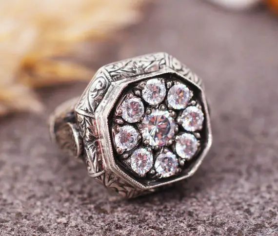 Zircon Mens Ring, Silver 925 ,silver Mens Ring, Gift For Him, Ottoman Silver 925 Men Ring, Turkish Handmade Man Ring, Mens Ring