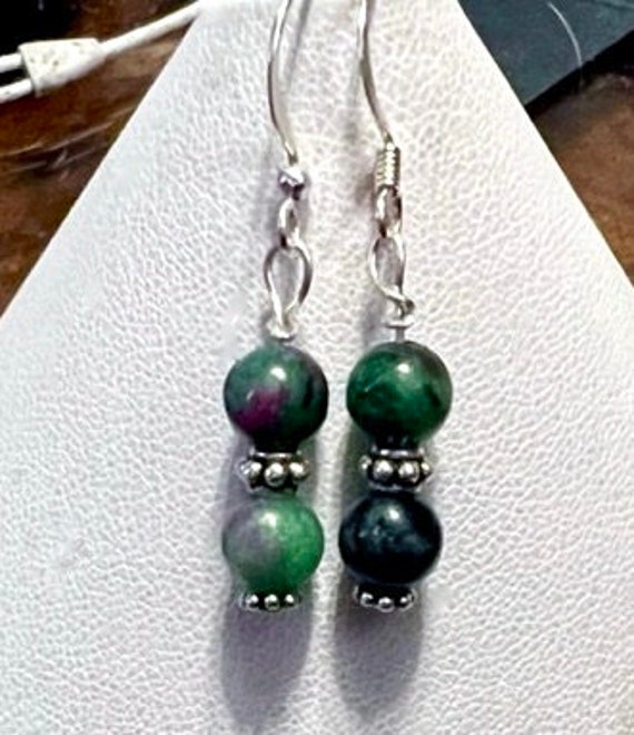 Zoisite With Raw Ruby Earrings