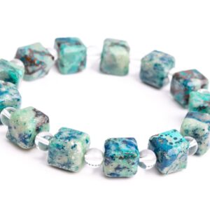 10-11MM Chrysocolla Beads Blue Green Bracelet Grade AAA Genuine Natural Beveled Edge Faceted Cube Gemstone 8" (118484h-4037)